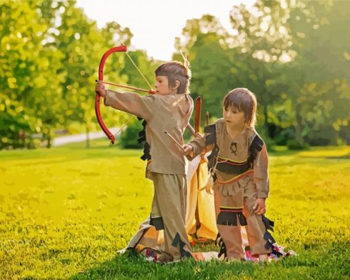 Native American Children Hunting paint by number