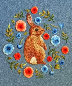 Rabbit And Flowers Embroidery paint by number