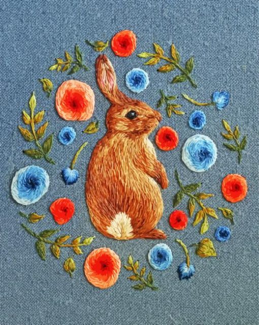 Rabbit And Flowers Embroidery paint by number