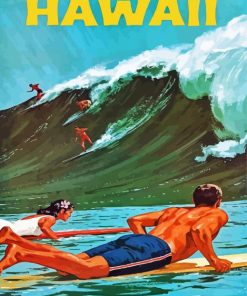 Retro Hawaii Surfers Poster paint by number