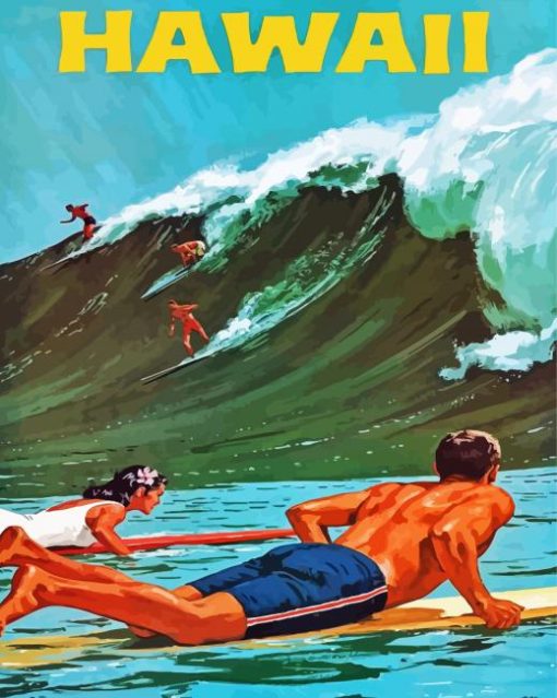 Retro Hawaii Surfers Poster paint by number