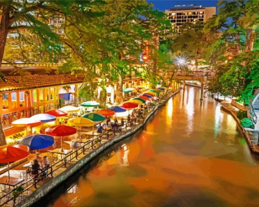 San Antonio River Walk At Night paint by number