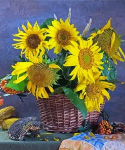 Sunflowers Basket On Table paint by number