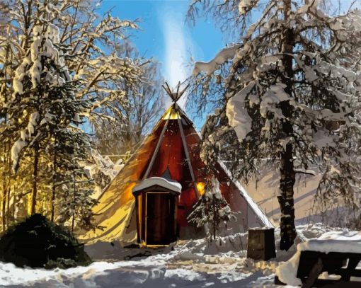 Teepee In Forest paint by number