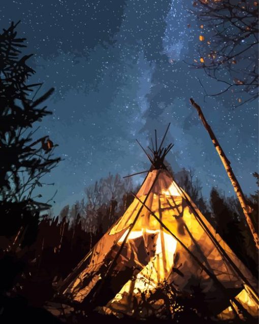 Teepee With Stary Sky Paint by number