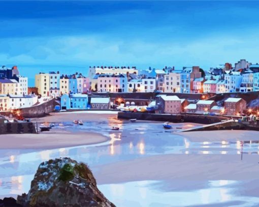 Tenby Harbour Wales paint by number