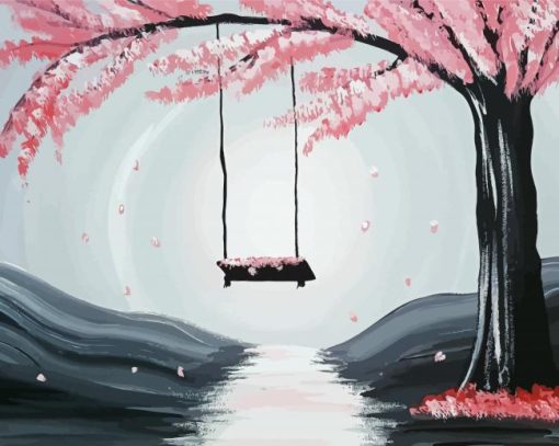 Tree Swing And Blossoms paint by number