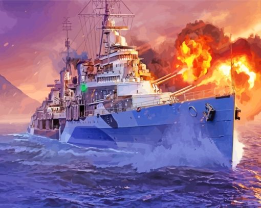 War Ship In Sea paint by number