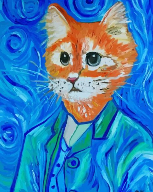 Aesthetic Cat Van Gogh paint by number