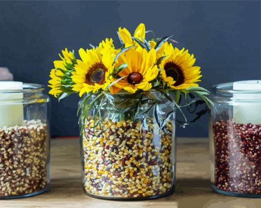 Aesthetic Sunflowers In Jar paint by number