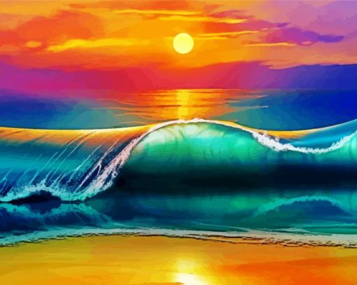 Beach And Waves Sunset Art paint by number