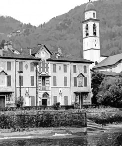 Black And White Italian Villa On The Lake paint by number