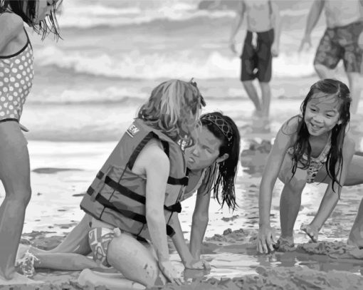 Black And White Kids On A Beach paint by number