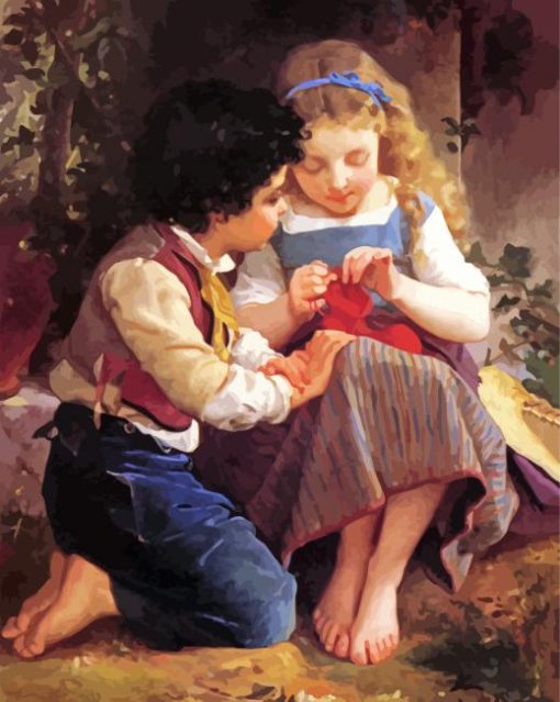 Boy And Girl Crocheting paint by number