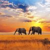 Elephants Sunset African Landscape paint by number