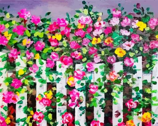 Fence And Flowers Art paint by number