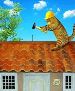 Funny Cat On Roof paint by number