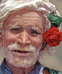 Happy Old Man With Flower paint by number