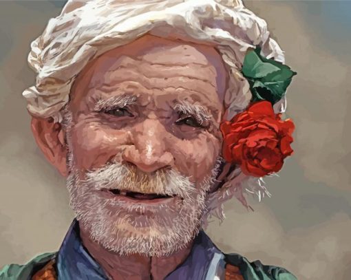 Happy Old Man With Flower paint by number