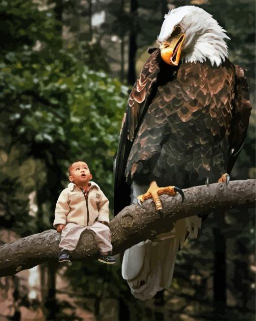 kid In Forest With Eagle paint by number