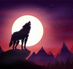 Moon With Howling Wolf Illustration paint by number