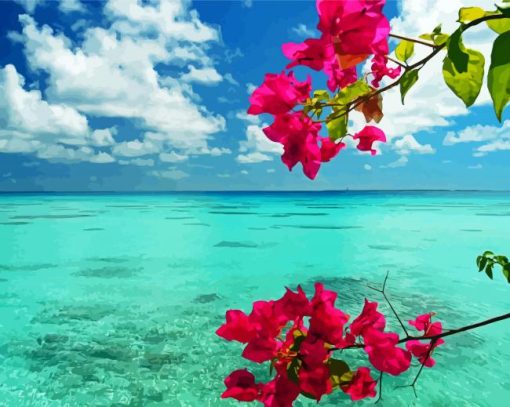 Pink Flowers On Beach paint by number