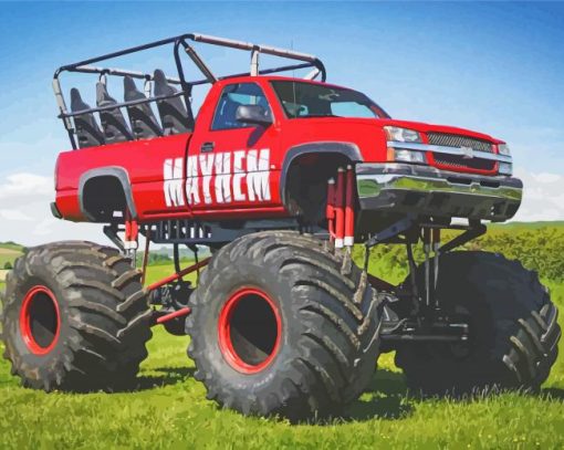 Red Monster Truck paint by number