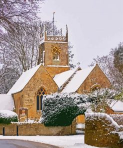 Snowy Village Church paint by number