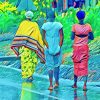 Three Woman Walking In The Rain Art Paint by number