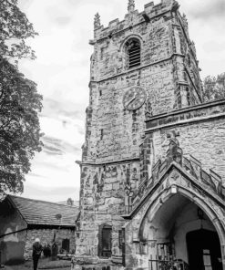 Village Church Black And White paint by number