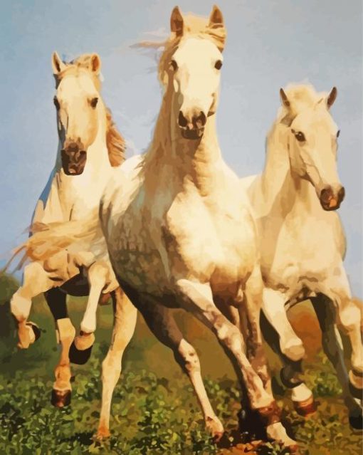 White Galloping Horses paint by number