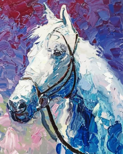 White Impressionist Horse paint by number