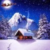 Winter Santa Claus Mountain Cabin paint by number