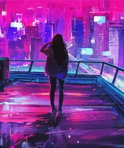 Woman In Cyberpunk City Paint by number