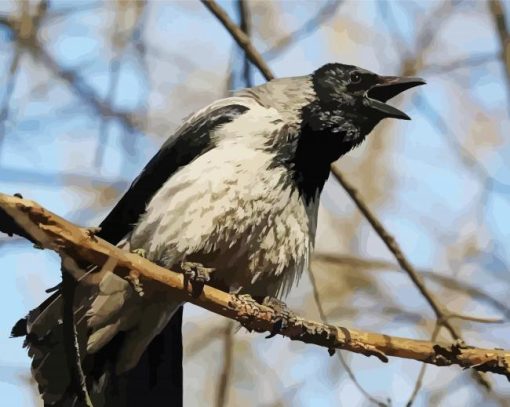 Wrona On A Branch paint by number