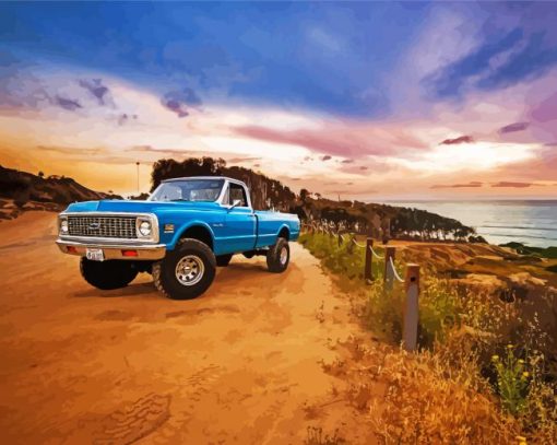 Blue Square Body Chevy Truck paint by number