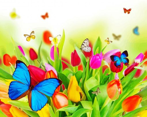 Butterflies On Tulips paint by number