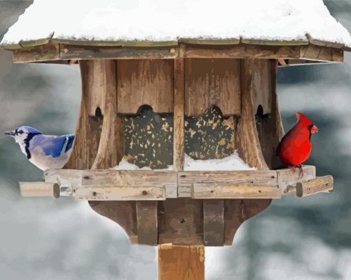 Cardinal And Blue Jay At Bird Feeder paint by number