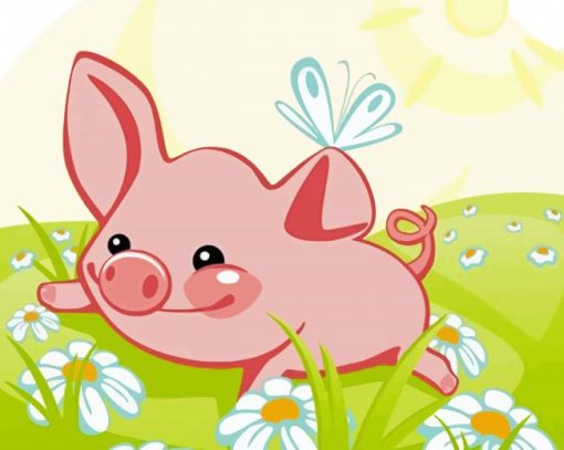 Cartoon Pig And Daisies paint by number