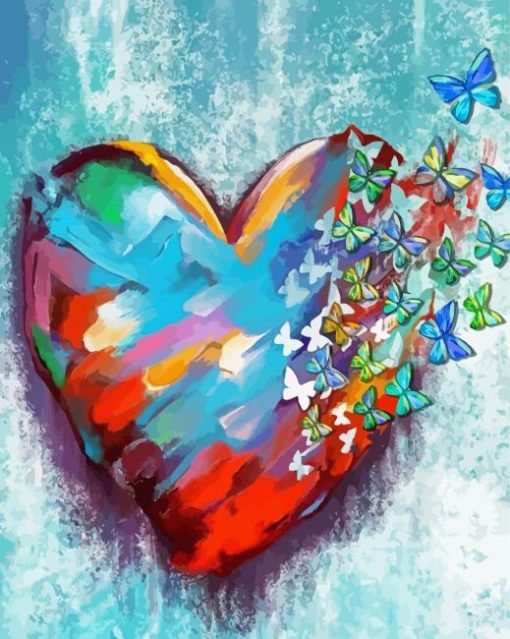 Colorful Heart Butterflies Art paint by number