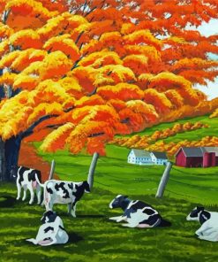 Cows Fall Scene Farm Art paint by number