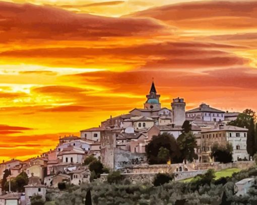 Deruta Town At Sunset paint by number