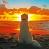 Dog On Beach Sunset Silhouette paint by number