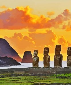 Easter Island Moai Statues At Sunset paint by number