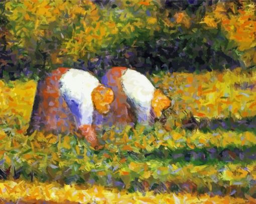 Farm Women At Work Seurat Art paint by number