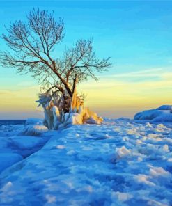 Frozen Tree Lake paint by number