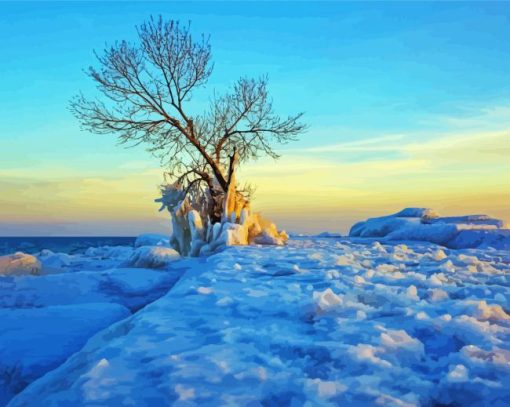 Frozen Tree Lake paint by number