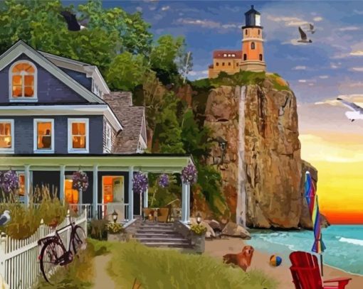 House And Lighthouse By David Maclean paint by number