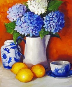 Hydrangeas Vase With Lemons paint by number