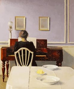 Interior With Woman At Piano By Vilhelm Hammershoi paint by number